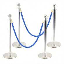Shoze Queue Barrier Posts Stands 1 Set Crowd Control Stanchions With 1.5M Ropes Heavy Duty Stainless Steel Queue Barrier Posts With Weighted Bases For Events Airports Hotels - Silver Blue - View 1