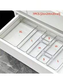 1pc/2pcs/5pcs/6pcs/7pcs Transparent Storage Tray/Box Set, 7 Different Sizes, Multi-Purpose Cosmetics, Gadgets, Cutlery Storage Box, Suitable For Dressing Table, Kitchen, Office Drawer, Bedroom, Suitable For Various Scenes - Clear - View 12