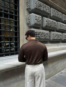 Men's Knit Polo – Button Placket, Relaxed Fit, Smart-Casual – Made In Turkey - Brown - View 6