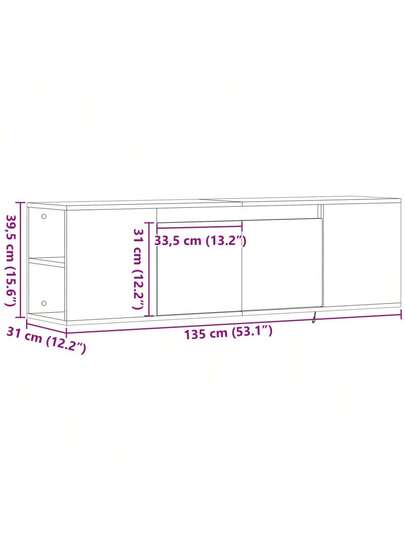 VidaXL TV Wand Unit LED Lighting 135x31x39.5 Cm Concrete Grijs view 2