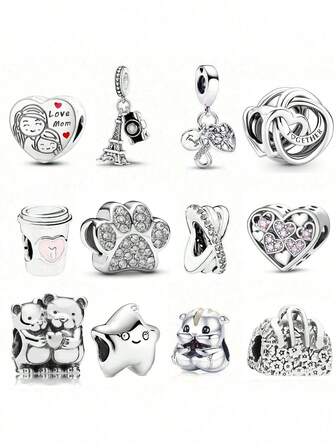 1 件银色锆石旅行相机雪花家庭爱妈妈星星手提包闪光吊坠饰品原创手链项链手链珠子 DIY 珠宝制作礼物适合女性女孩