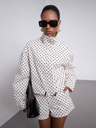 Se-Hore Fashion Women's Autumn New Arrival Clothing, Back To School/College Streetwear, European & American Style Vintage Polka Dot Stand Collar Bomber Jacket