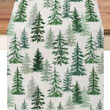 1pc Green Pine Tree Christmas Table Runner, Merry Christmas Kitchen Dining Table Decor, Seasonal Christmas Holiday Farmhouse Home Kitchen Dining Room Party Decoration - Green - View 13