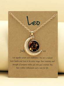 1/12pcs 12 Zodiac Glow-In-The-Dark Moon Pendant Necklace, Fashionable Personalized Constellation Card Necklace