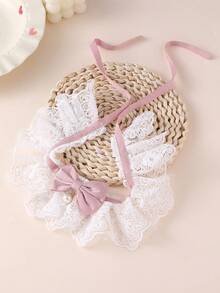 1 件可爱蝴蝶结小猫公主风格围兜项链，带蕾丝领和铃铛吊坠