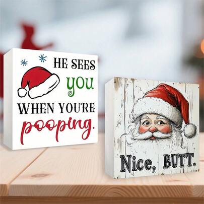 2 Styles Christmas Spoof Theme Humorous Decoration Pvc Decoration Ornament Sign - 10*10*1.6cm Square Creative Decoration, Suitable For Home, Bathroom, Christmas Desktop Centerpiece Decoration, Christmas Gifts