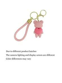 1pc Cute Cartoon Heart Knitted Car Key Chain Pendant, Couple Rabbit & Bear Keychain, Lovely Plush Christmas Gift