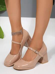 Geeyea Shoes For Women,High Heels, Classic Black And White Color Scheme, Thick Heel Design, Adjustable Back Buckle Strap, Oversized Feet For Ladies To Easily Wear, Can Be Paired With Uniforms, Dance Dresses, Multiple Scene Matching Styles,  Local Warehouse - 杏色 - 查看 3