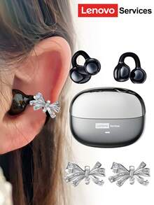 Lenovo Lenovo LE302 Fashionable Bluetooth Headphones With Bow Earphone Accessory, Clip-On Stereo Surround Sound, High-Quality Audio, Low Latency, ENC Noise Cancellation, Comfortable Wear, Suitable As Stylish Earring Accessory And Gift For Women