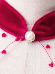 Girls' Velvet Patchwork Mesh Collar Elegant Fishtail Dress, Suitable For Spring & Autumn