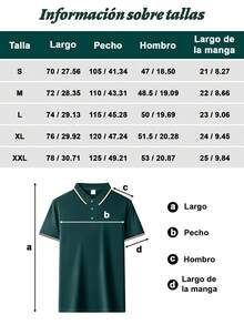 Camisa polo de manga corta a rayas de verano, casual y para commuter, para golf, para hombres, Camiseta polo diaria sencilla de unicolor para hombre,ideal para desplazamientos - Verde oscuro - Ver 12
