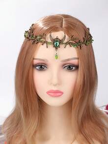 1pc Retro Elegant Tiara For Women Metal Crsystal Forest Branch Hair Band Decor - màu xanh lá - Xem 3