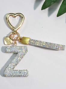 1pc White Ceramic Rhinestone Letter Keychain, Cute Personalized Bag/Car Key Chain, Simple Heart Decor For Mom, Friends, Valentine's Day Halloween Accessories Teachers Day Christmas Gift Ideas Bag Accessories Lanyards With Id Holder Car Accessories Bag Charms