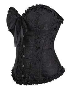 1pc Women's Jacquard Waist Cincher, Lace Button Back Tie Adjustable Corset, Suitable For Halloween, Party