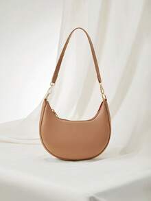 1 Peça Bolsa de Ombro/Axila Feminina em Formato de Lua Crescente com Bloco de Cor Marrom Café, Design Minimalista da Moda, Presente de Natal de Outono/Inverno - Caqui - Visão 7