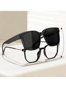 一副超大方形镜框时尚眼镜，适合戴在近视眼镜外面，男女通用，是户外聚会、度假、驾驶和摄影道具的理想之选。