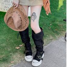 女士灰色圆头厚底平底踝靴，适合秋冬季节，春秋休闲帆布踝靴，女靴 - 黑色 - 查看 7