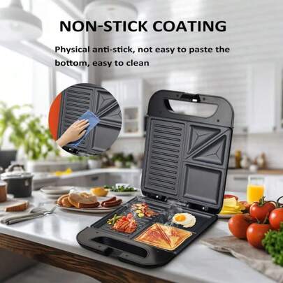 SOKANY 08127 Multifunctional Sandwich Maker, Breakfast Maker, Compact Food Maker. 1400W High Power, Double-Sided Heating, LED Indicator Lights, 3 Pattern Printed Inner Plate. Suitable For Frying Eggs, Steak, Hot Dogs, Sandwiches. Ideal For Home Breakfast, Office Meals, Outdoor Camping, Essential Kitchen Breakfast Tool.