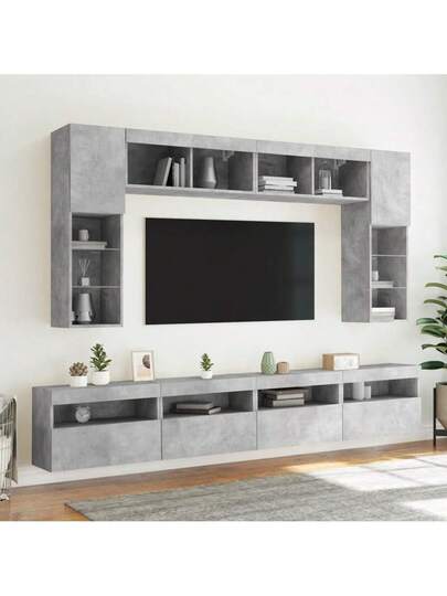 VidaXL TV Wand Unit LED Lighting 60x30x40 Cm Concrete Grijs view 6