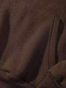 Plain Brown Sweatshirt Without Thermal Print With Solid Drawstring, Long Sleeve Tops - 咖啡棕 - 查看 4