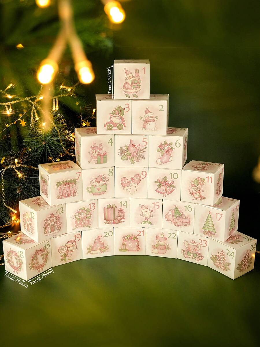 24 Stücke Weihnachts-Adventskalender Boxen 24 Tage Countdown bis Weihnachten Geschenkboxen mit Aquarellblauer Nummer Machen Sie Ihren eigenen Adventskalender Weihnachtsparty Winter Feiertags Dekorationen