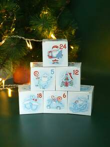 24 Stücke Weihnachts-Adventskalender Boxen 24 Tage Countdown bis Weihnachten Geschenkboxen mit Aquarellblauer Nummer Machen Sie Ihren eigenen Adventskalender Weihnachtsparty Winter Feiertags Dekorationen