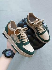 Men's Color Block Lace-up Front Skate Shoes, Men's Athletic Shoes - Green - View 1