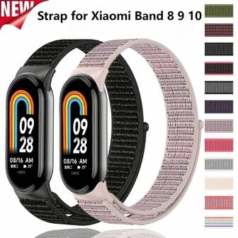 兼容小米手环 8 9 10 尼龙透气智能表带替换腕带轻巧耐用表带全天舒适佩戴可调节适合男女运动活动