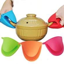 2pcs Heat Resistant Silicone Oven Mitts, Mini Microwave Non-Slip Pot Holder Gloves For Kitchen Cooking - Multicolor - View 4