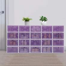 Confezione da 20 scatole per scarpe, organizer per scarpe, contenitori impilabili in plastica con coperchi per donne/uomini, pieghevoli e versatili per scarpe da ginnastica trasparenti - Viola - Visualizzare 9