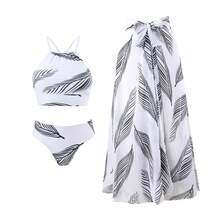 3-Piece Strapless Bikini Set With Printed Beach Skirt - Blanco - Ver 11