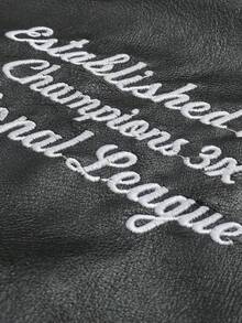 Giacca da baseball nera da uomo, di alta qualità, con ricami, in stile moda di strada, abbigliamento sportivo casual classico retrò, patchwork in pelle sintetica, maniche lunghe, stile hip-hop, motociclista, grunge, autunno/inverno