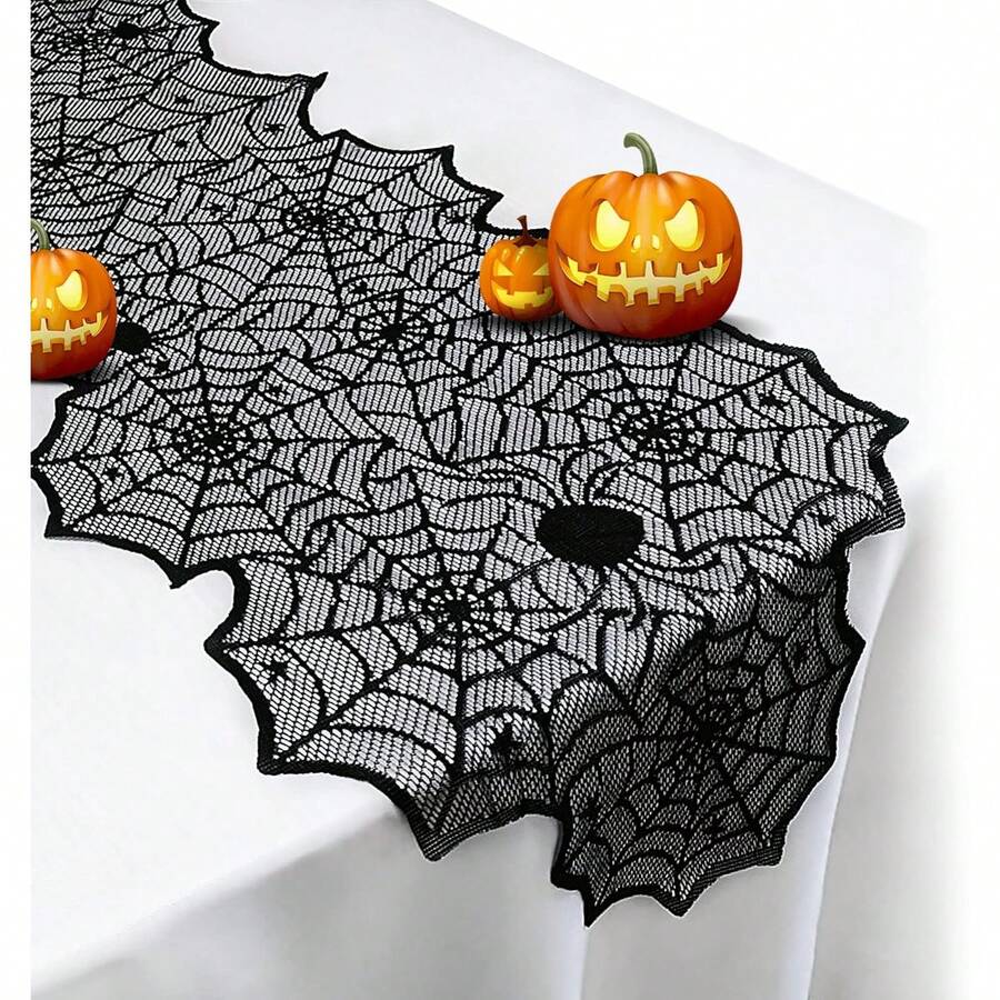 Halloween Table Runner - Black Lace Spider Web Table Runners For Halloween Decor,Vivid Polyester Spider Web Table Runner For Halloween Masquerade Party Dinner Table Decoration 18 X 72 Inch