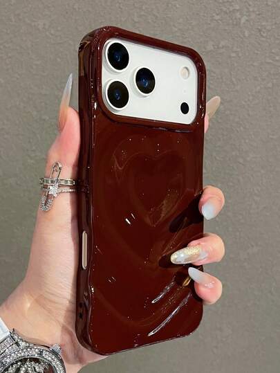 1pc Electroplated Crinkle 3D Heart Pattern Phone Case Compatible With Apple