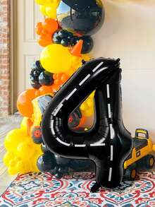 1pc 40-Inch Black Number Balloon, Racing Theme Line Number Foil Balloon, Suitable For Birthday Party Decoration, Transportation Theme Party, Party Decoration, Christening Decoration, Racing Birthday Decoration - Multicolor - View 7