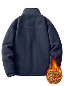Chaqueta de forro polar con cuello alto para hombres, diseño con bolsillo con cremallera portátil y puños elásticos, chaqueta de forro polar gruesa y cálida, cómoda y sencilla de usar.