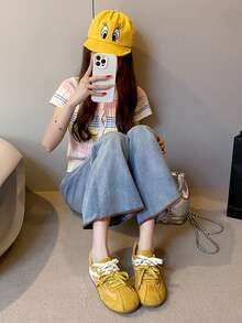 Damen Größe 35-40 einfarbige lässige, süße, preppy Schnürsneaker mit Patchwork, bequeme flache Lässig Schuhe für Gym, Campus, Urlaub, ganzjährig