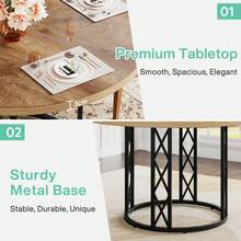 LITTLE TREE 47" Round Dining Table Seats 4, Modern Wood Grain Metal Base Rustic Table, Light Brown For Kitchen Dining Living Room (Only Table) - Brown - View 3