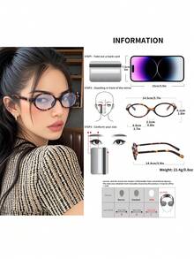 1pc Women's Oval Small Frame Fashionable Street Style Plano Lenses Glasses