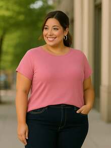 PLUS SIZE BLOUSE PLAIN CASUAL MODERN BASIC CURRENT CONTEMPORARY VISCOLYCRA - Rosa Oxidada - Ver 4