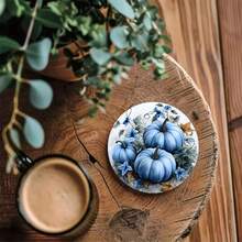 6 piezas/set o 420 piezas/70 sets Posavasos con estampado de hojas florales y calabazas de otoño, de 10 cm/2 mm de grosor con base de goma suave absorbente y redonda, con respaldo de goma suave, posavasos decorativos adecuados para tazas, decoración del hogar, cocina y mesa de comedor