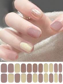 22 Finger Jumping Color Glitter Series No-Baking Nail Art Stickers, Waterproof, Long-Lasting, Firm Nail Polish Film 3D Onion Powder Hot Stamping Nail Stickers, Suitable For Daily Use, Gift Giving And Parties