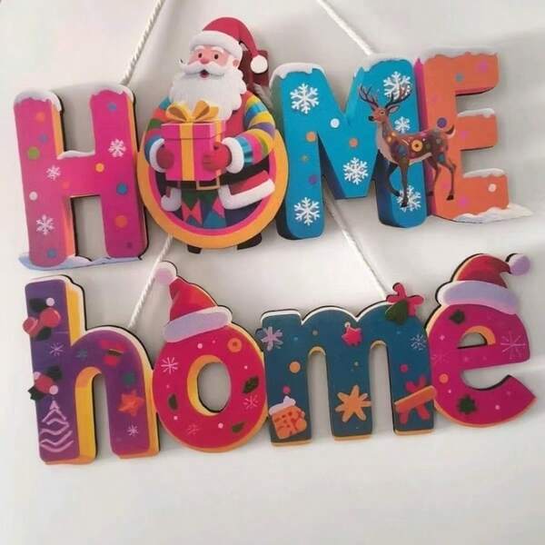 Christmas Santa Claus Home Wooden Hanging Plaque Decor, Festive Home Decoration