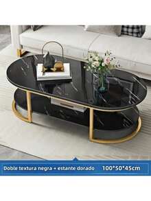 Mesa de centro moderna minimalista madera/metal negro, diseño elegante y resistente, perfecta para sala, comedor o estudio - Negro - Ver 3