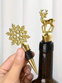 1 Silicone Wine Stopper, Wine Bottle Cap, Silicone Bottle Cap, Reusable Silicone Wine Stopper, Wine Bottle Stopper, Zinc Alloy Snowflake, Christmas Tree, Red Wine Stopper,Seal, Can Maintain The Flavor Of Wine, Champagne, Sparkling Drinks, And Beer During Storage Creative Christmas Gift, Party Gift, Party Dinner Decoration Merry Christmas - Multicolor - View 3