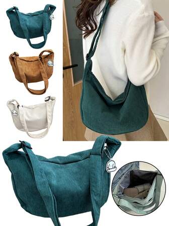 Lässiger japanischer literarischer Schulter-Umhängetasche, schicke Studentenversion, koreanischer Teigtaschentyp mit verstellbarem Riemen, Reißverschluss, Polyesterfutter, einfarbig, Kantenfarbe - für modebewusste Frauen - geeignet für den täglichen Gebrauch, Reisen, Einkaufen - perfektes Geschenk für Teenager-Mädchen und junge Frauen