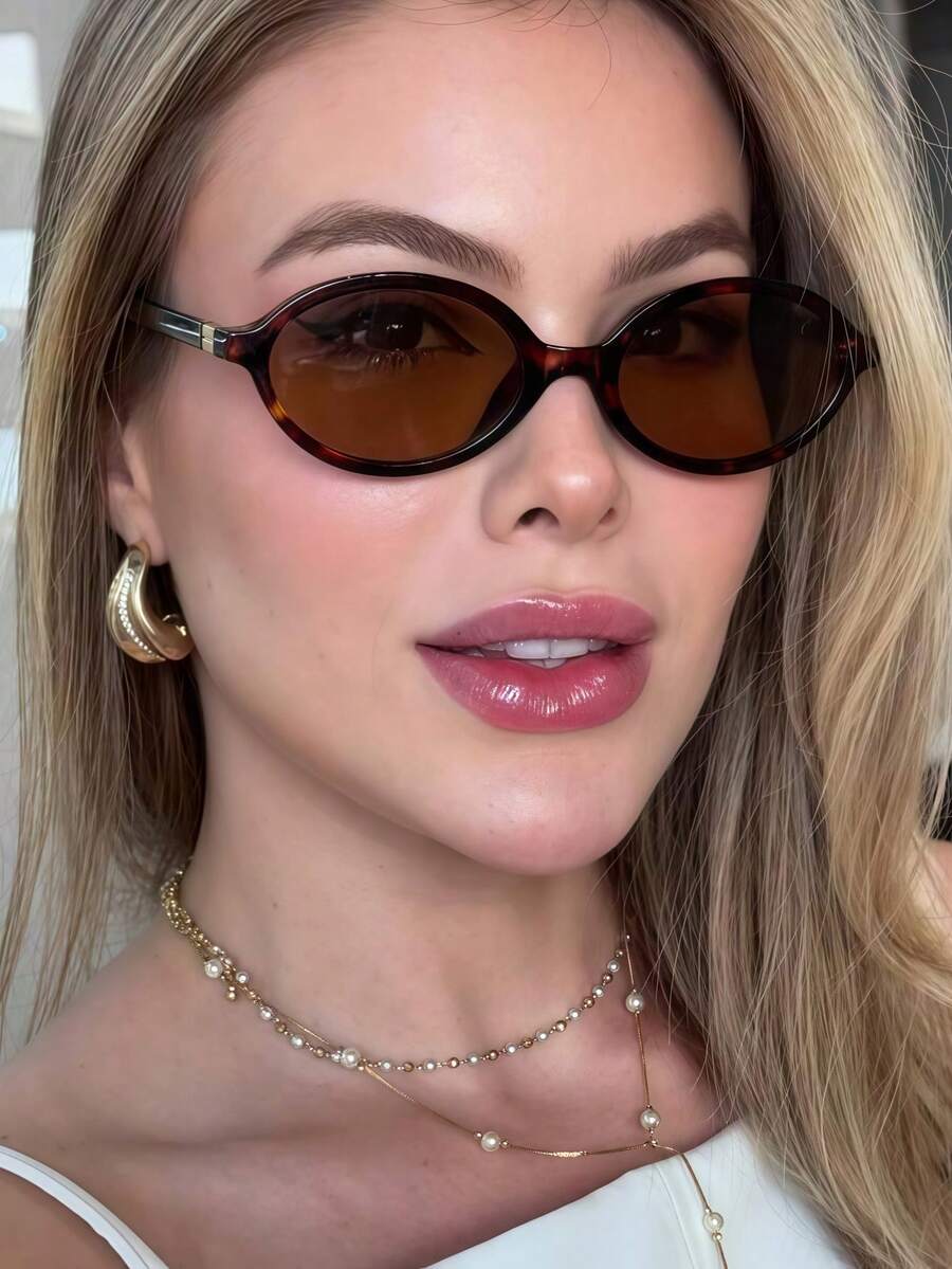 Women's Eyeglasses Frame Luxury Oval Frame Lens Fashion Europe - SOLA/MARROM - View 1