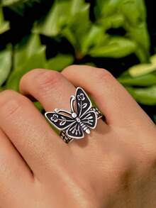 1pc Minimalist Unique 925 Sterling Silver Butterfly Flower Ring, Exquisite Jewelry Gift For Women