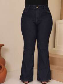 Calça Jeans Feminina Cintura Alta Plus Size Flare Elastano - Azul - Visão 3