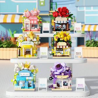 A Set Of 300 Simulated Street Scene Building Block Flowers, A Creative DIY Building Block Assembly Model, With Rose/Sunflower/Flower-Shaped Creative Street Scenes, Perfect For Birthdays, Valentine's Day, Christmas, And Thanksgiving. Can Also Be Used As A Decorative Ornament Model.